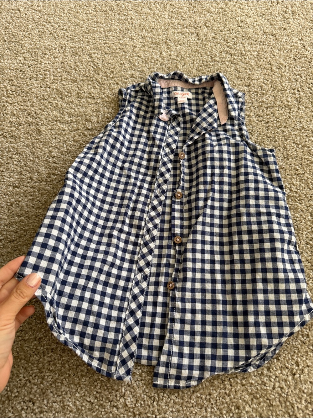 Cat & Jack Navy and White Gingham Sleeveless Button-Up Top